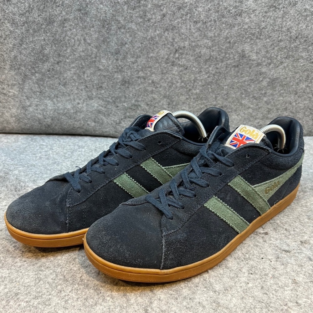 Gola Mens Navy Olive Suede Low Top Sneakers Gum Sole Union Jack Retro Shoes 11
